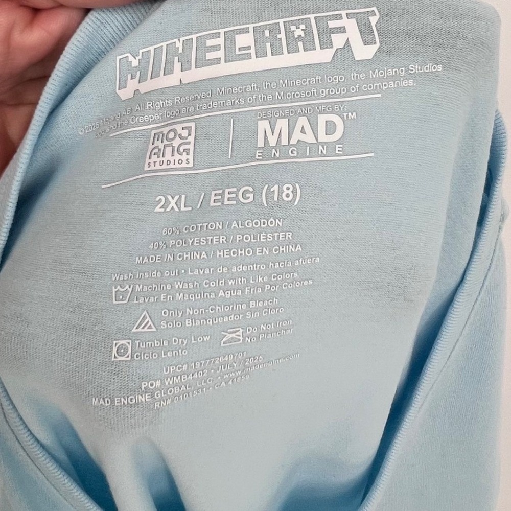 Minecraft Graphic Tee Boy 2XL 18 Blue Long Sleeve Creeper Create Explore Survive - Picture 4 of 7